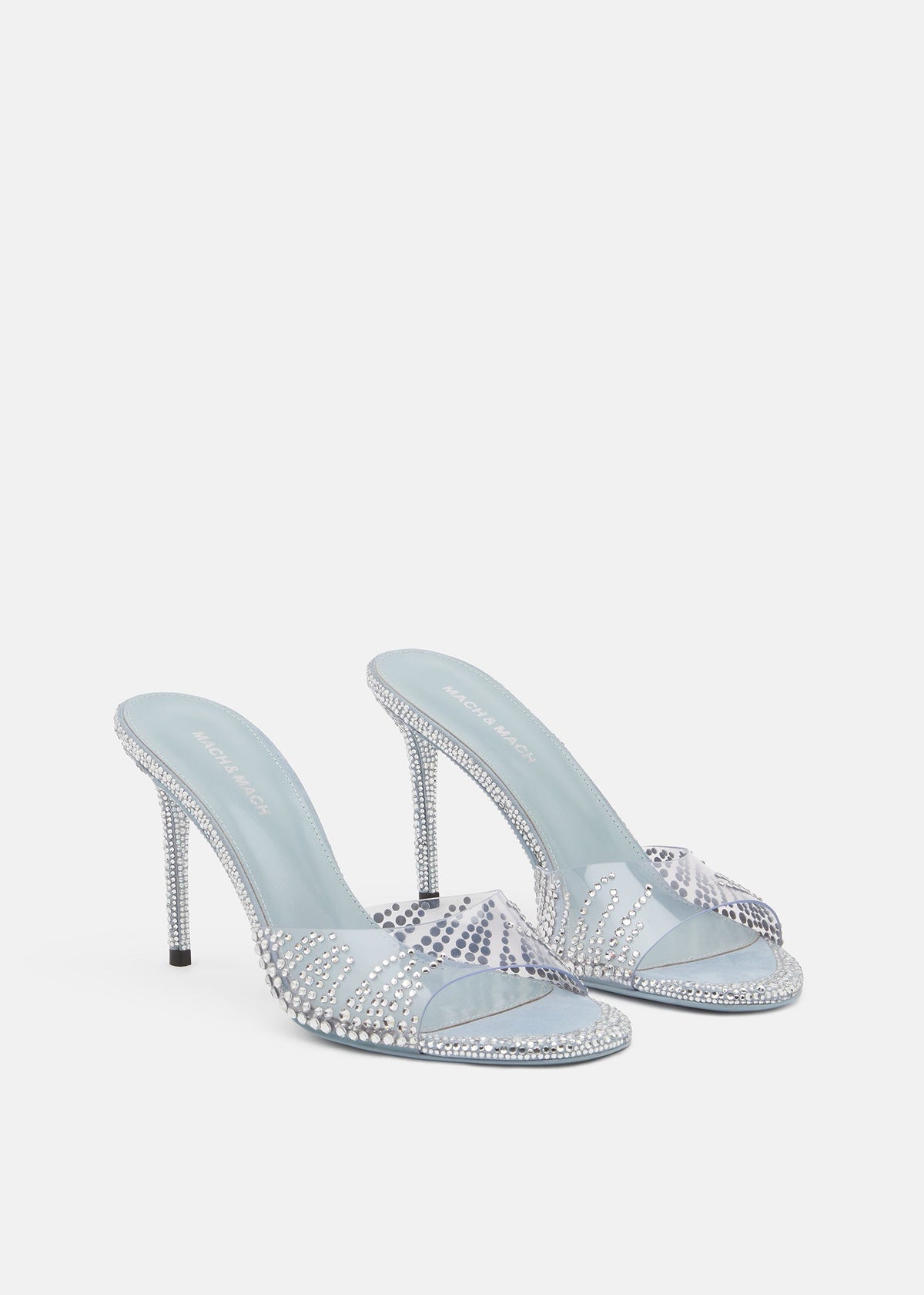 Lunette Grey Crystal Flame Mules – side profile showing crystal flame, metallic, Vowalisse
