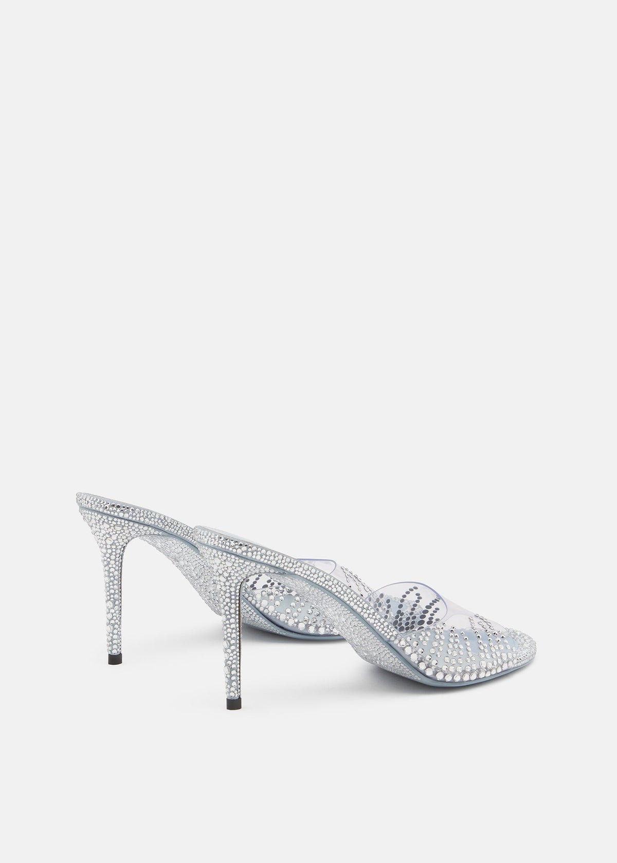 Lunette Grey Crystal Flame Mules – rear view showing crystal flame, metallic, Vowalisse