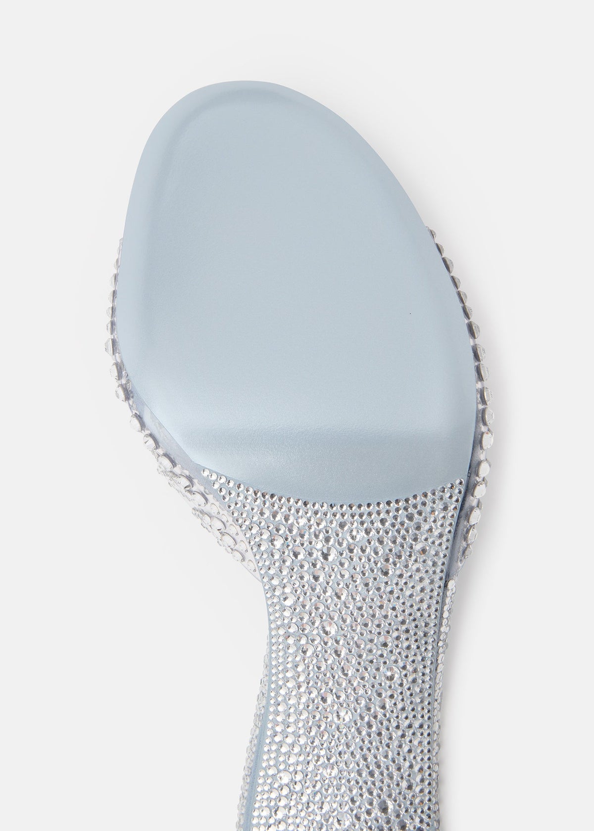 Lunette Grey Crystal Flame Mules – heel view showing crystal flame, metallic, Vowalisse