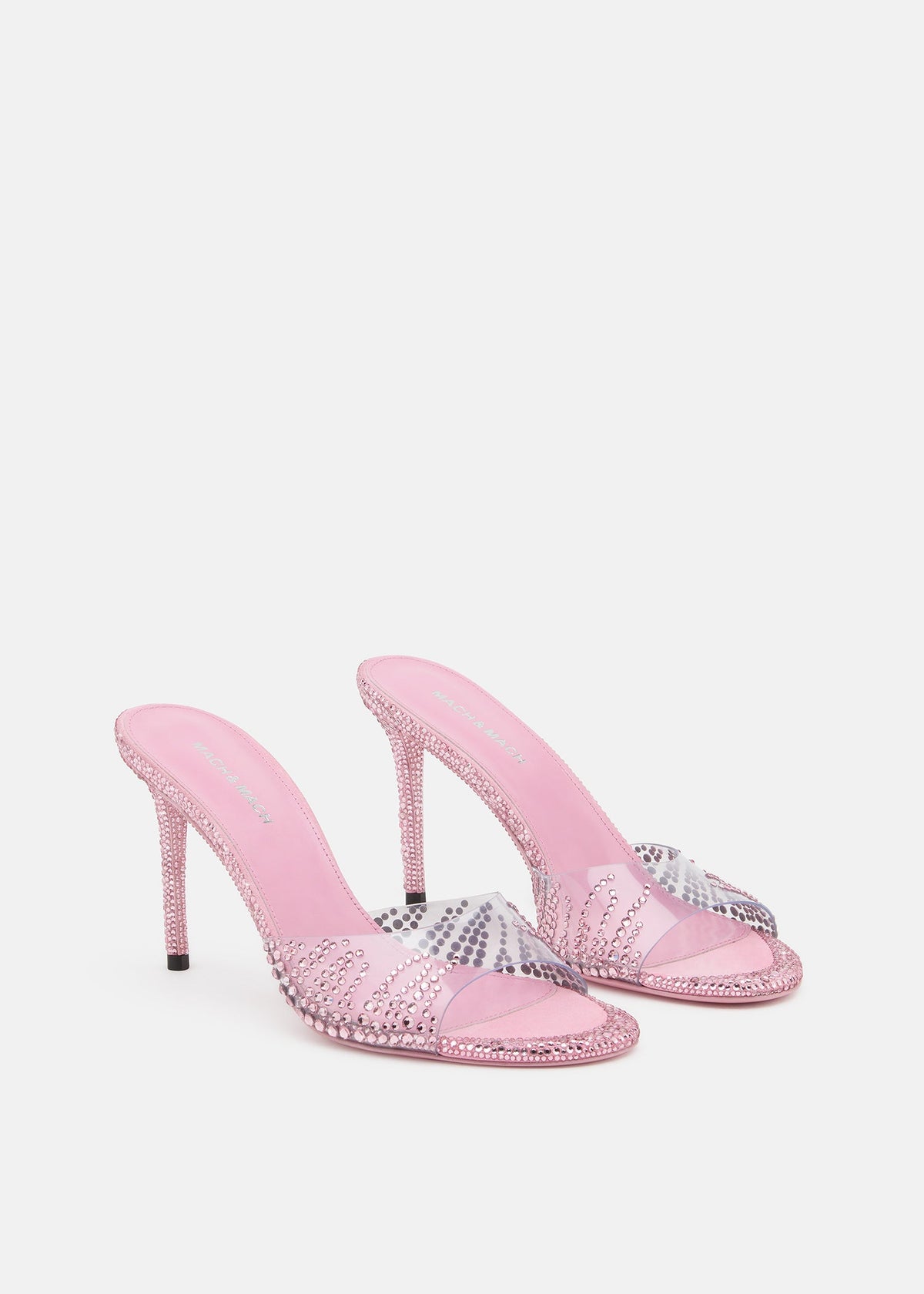 Seraphina Pink Crystal Flame Mules – side profile showing crystal flame, pink, Vowalisse