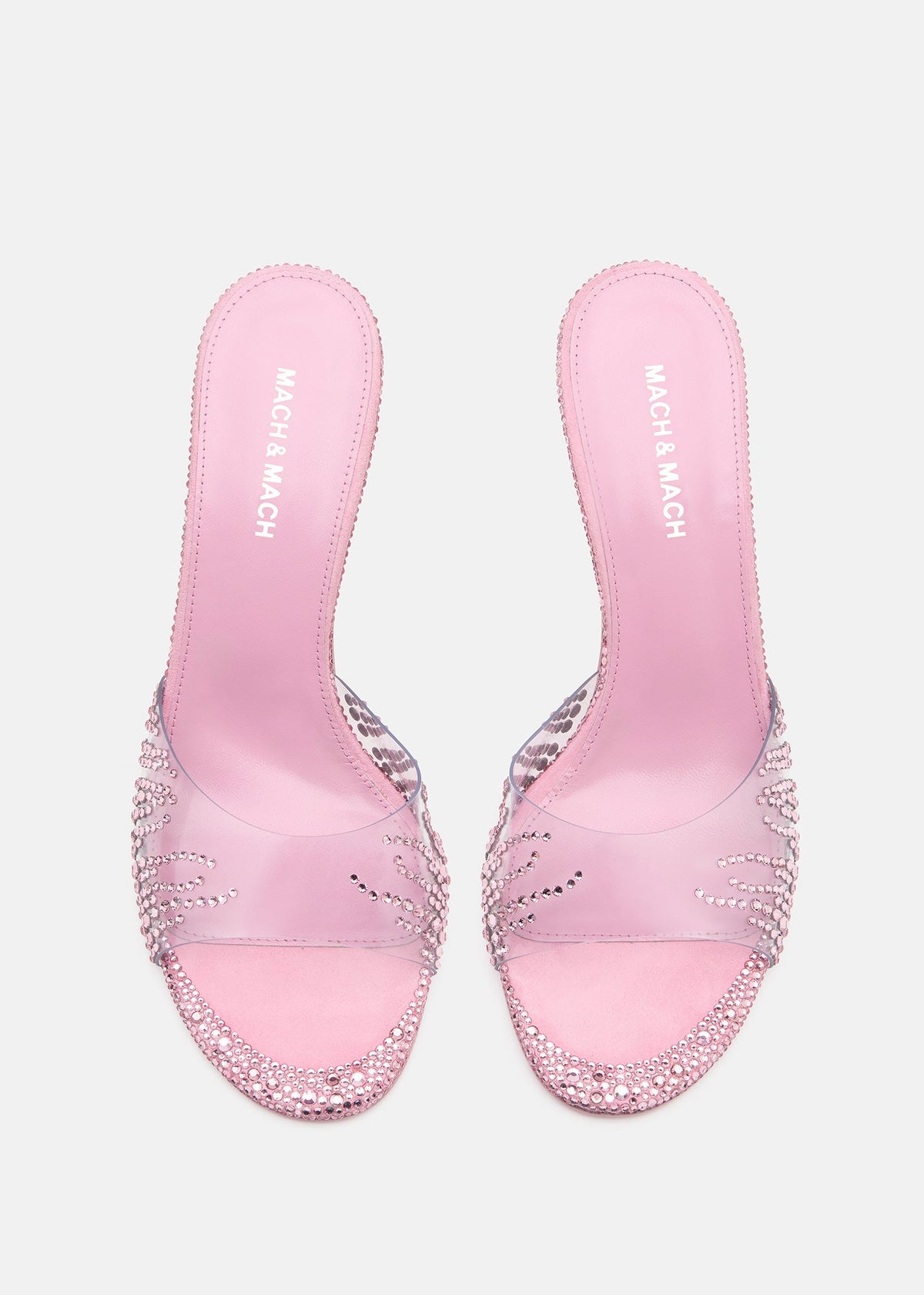 Seraphina Pink Crystal Flame Mules – crystal detail view showing crystal flame, pink, Vowalisse