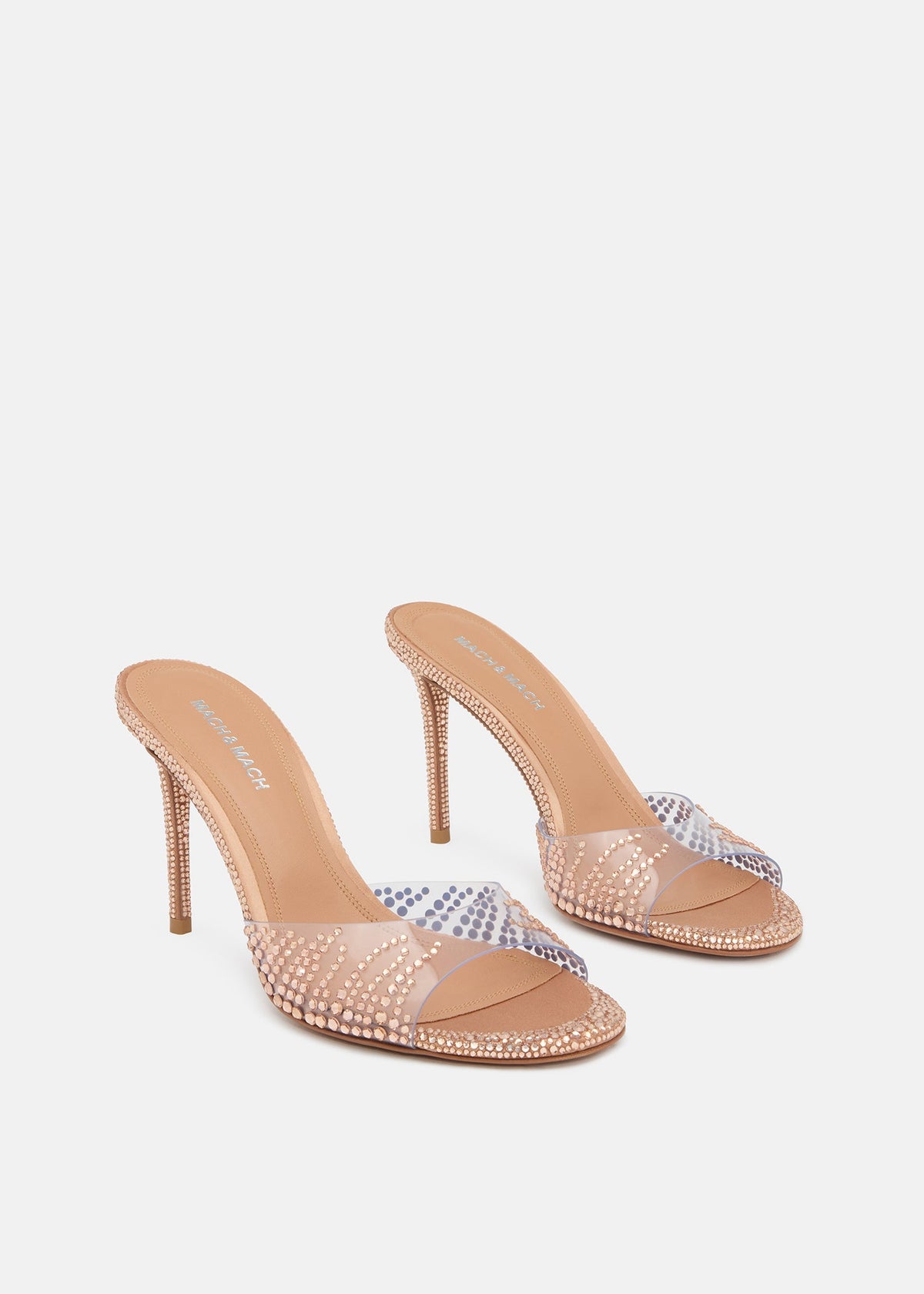 Genevieve Gold Crystal Flame Mules – side profile showing crystal flame, metallic, gold, red, Vowalisse