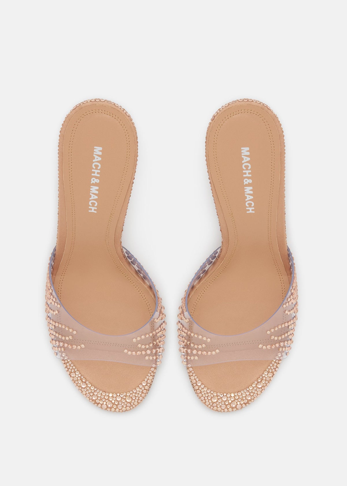 Genevieve Gold Crystal Flame Mules – crystal detail view showing crystal flame, metallic, gold, red, Vowalisse