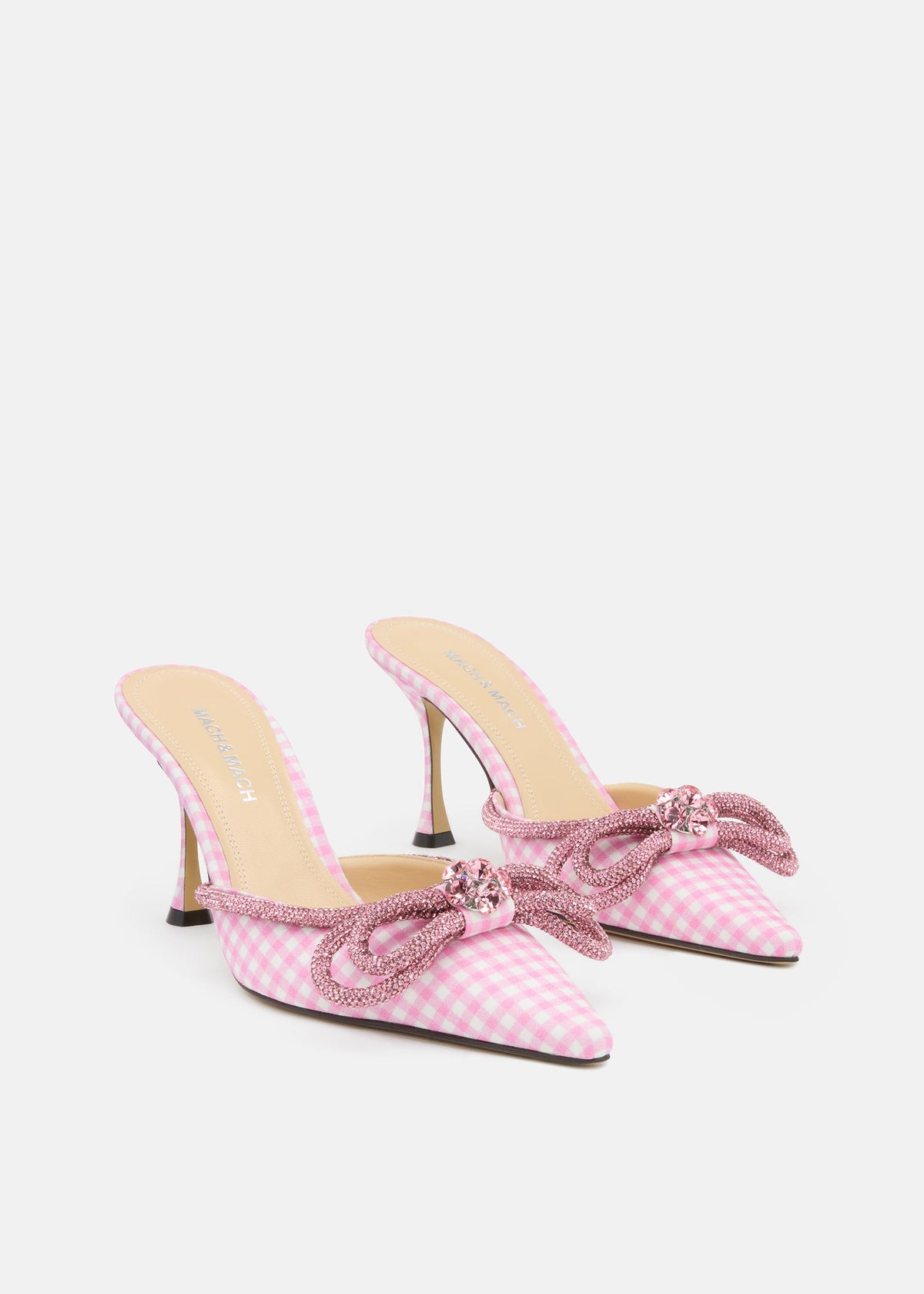 Cressida Pink Double Bow Mules – side profile showing double bow, pink, Vowalisse