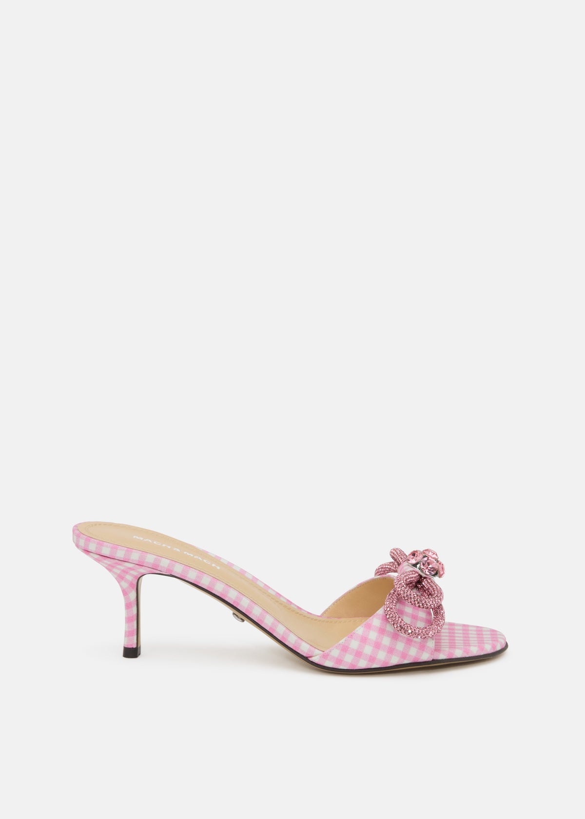Evangeline Pink Double Bow Mules – front three-quarter view showing double bow, pink, Vowalisse