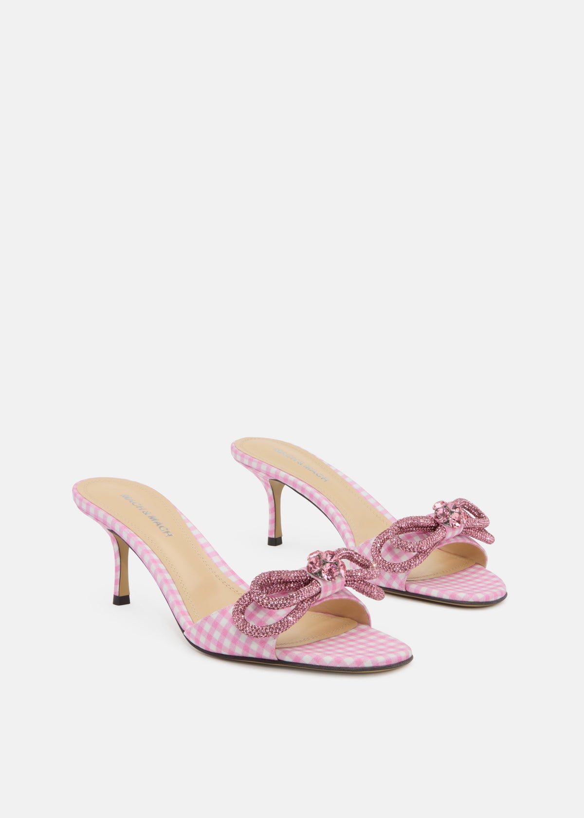Evangeline Pink Double Bow Mules – side profile showing double bow, pink, Vowalisse