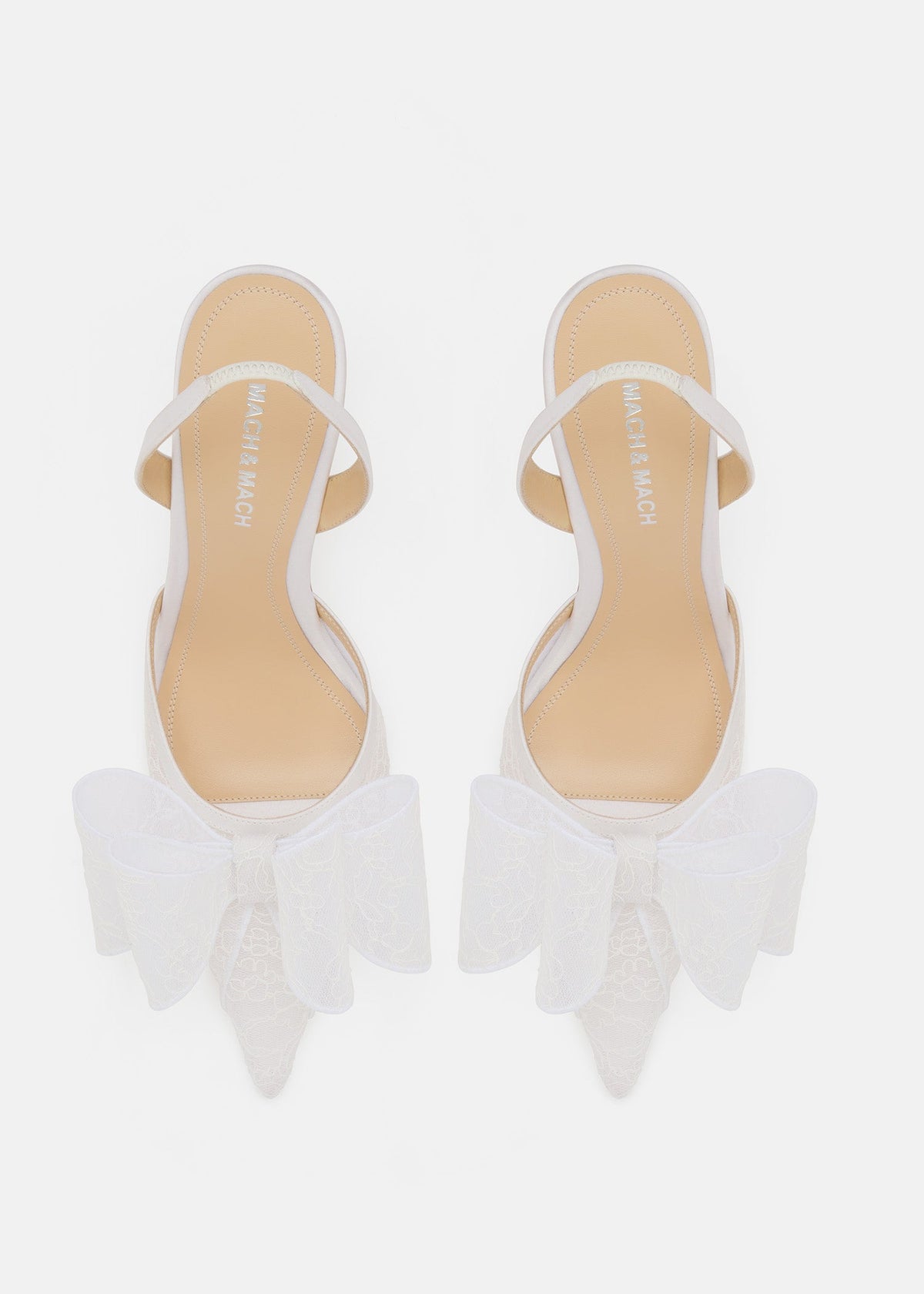 Isadora White Double Bow Slingbacks – crystal detail view showing double bow, lace, white, red, Vowalisse