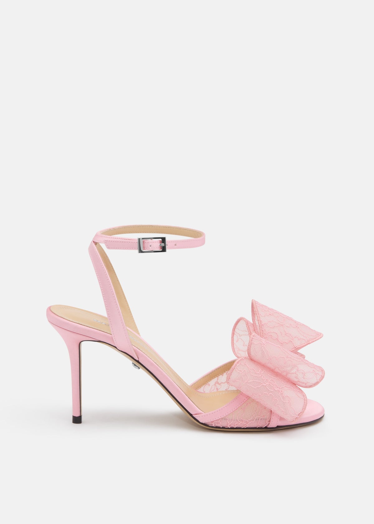 Rosalie Pink Double Bow Sandals – front three-quarter view showing double bow, lace, pink, Vowalisse