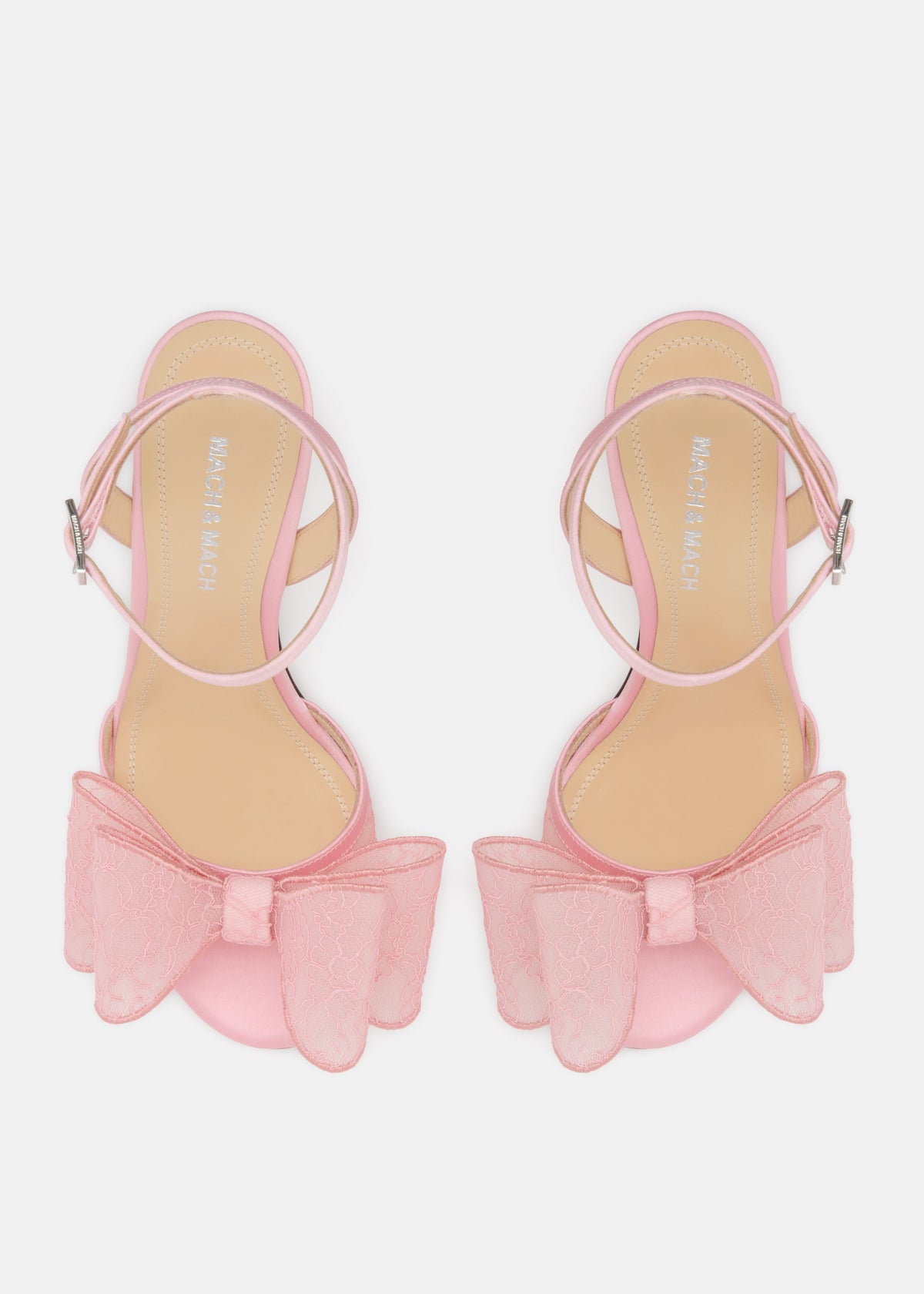Rosalie Pink Double Bow Sandals – side profile showing double bow, lace, pink, Vowalisse