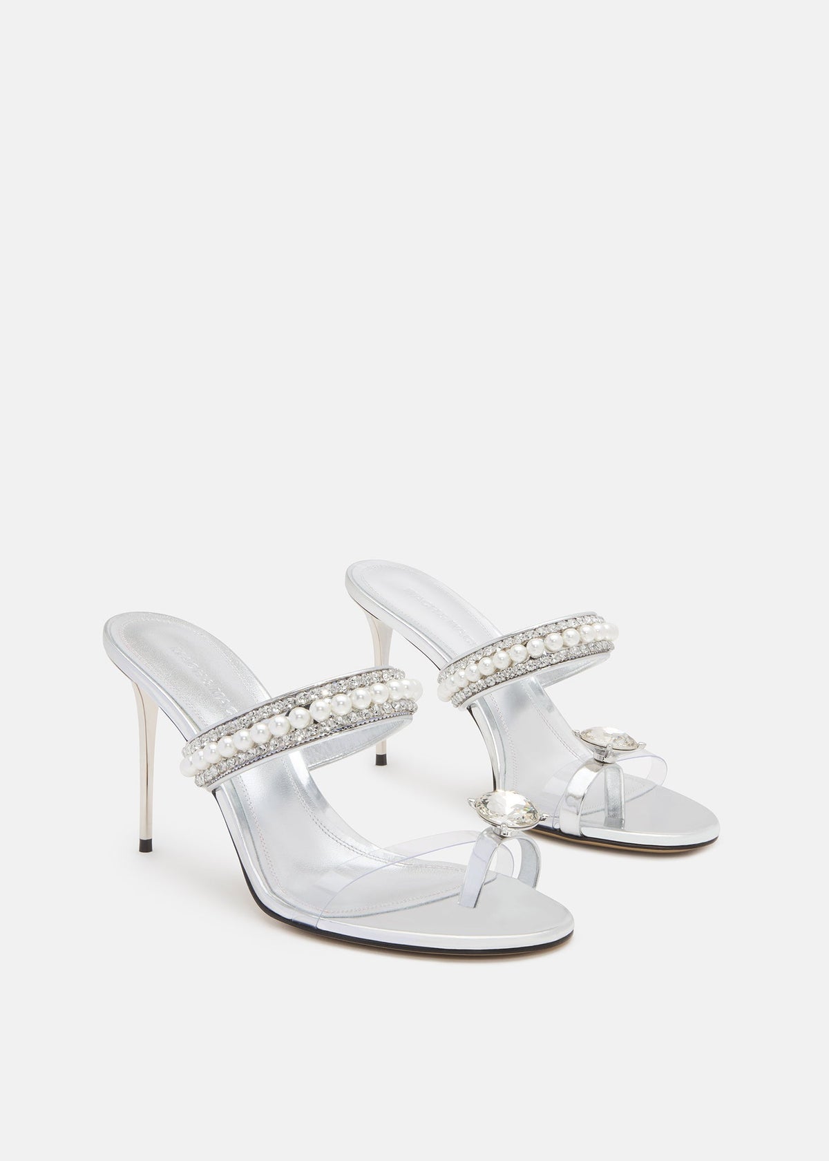 Alessia Silver Crystal Mules – side profile showing crystal, silver, gold, Vowalisse