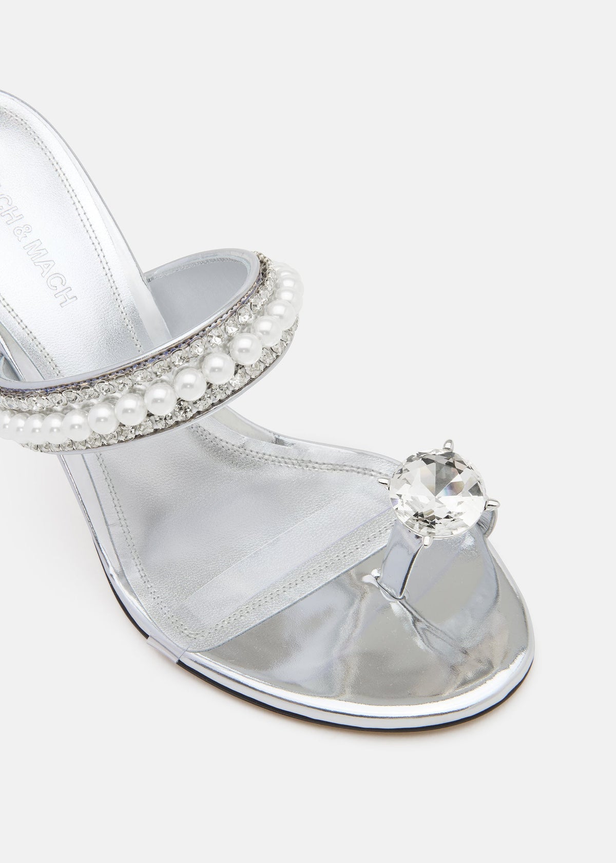 Alessia Silver Crystal Mules – rear view showing crystal, silver, gold, Vowalisse