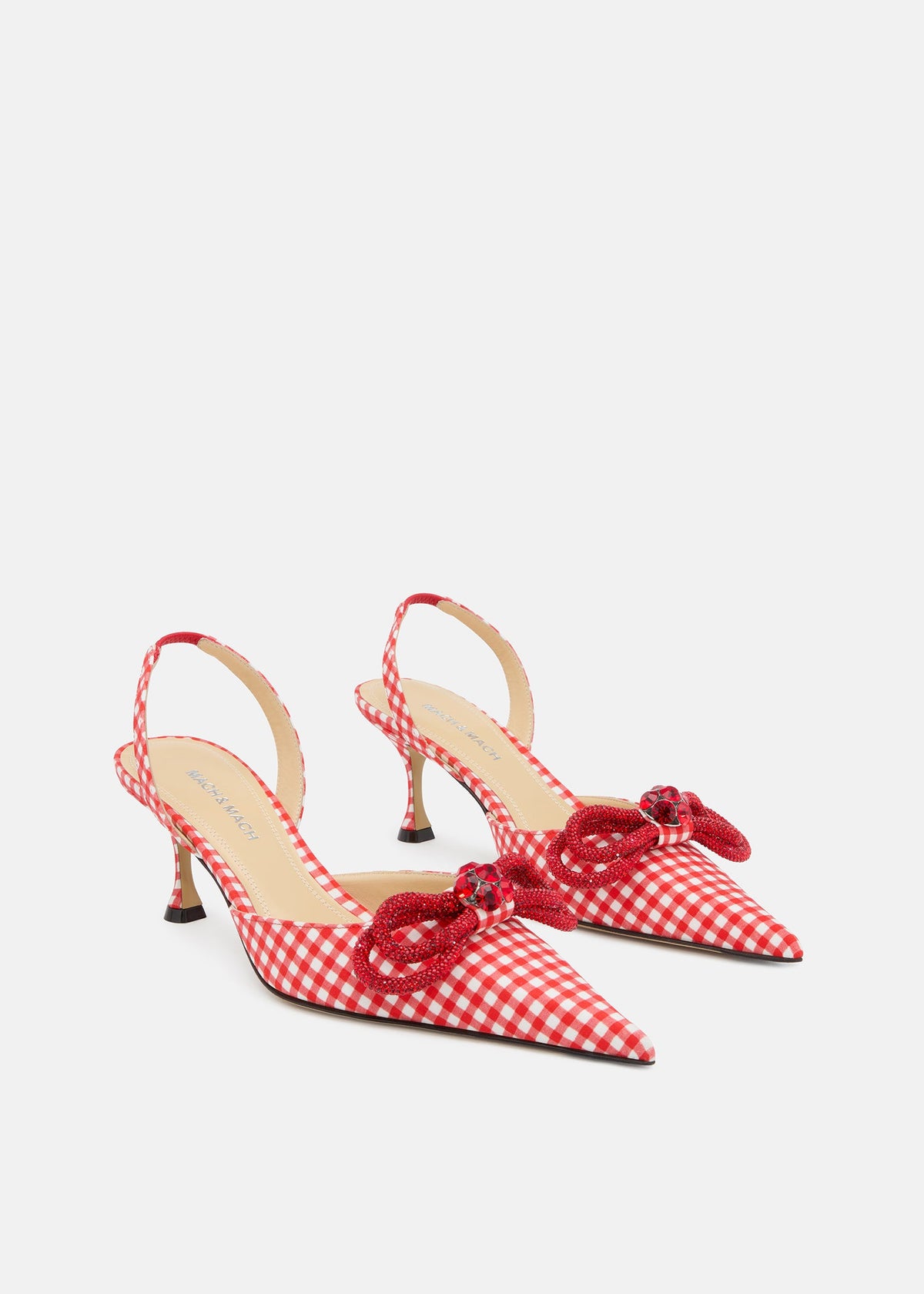 Arabella Red Double Bow Slingbacks – side profile showing double bow, red, Vowalisse