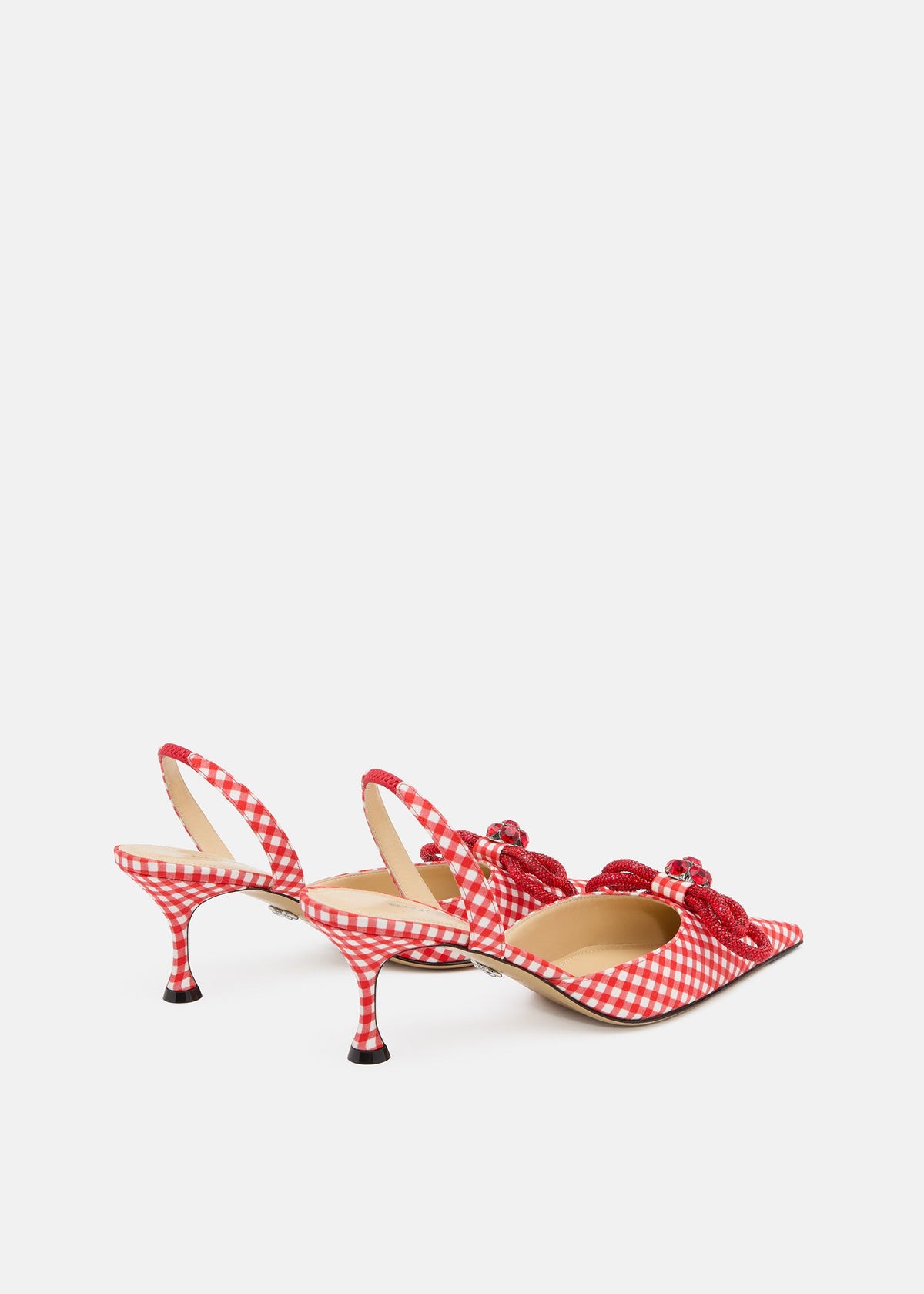 Arabella Red Double Bow Slingbacks – heel view showing double bow, red, Vowalisse