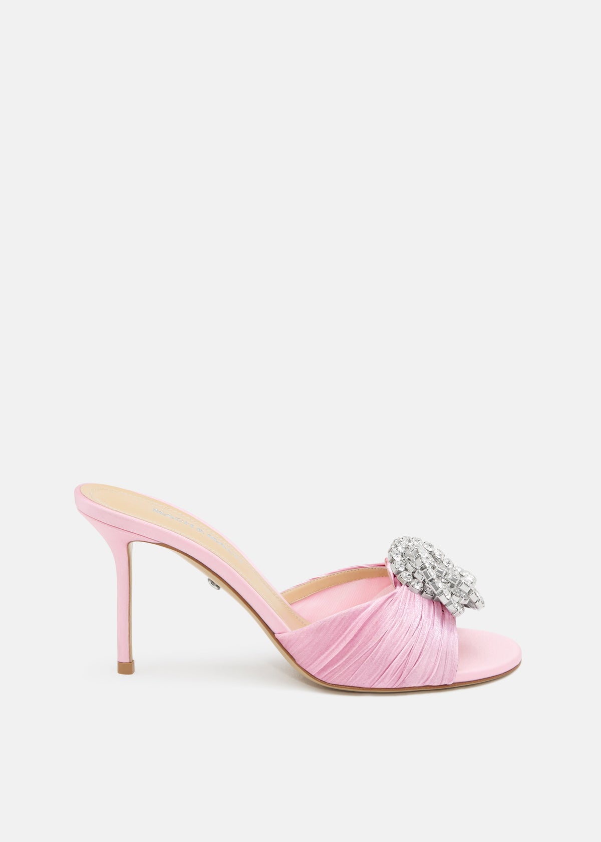 Aurelia Pink Double Bow Mules – front three-quarter view showing double bow, satin, pink, Vowalisse