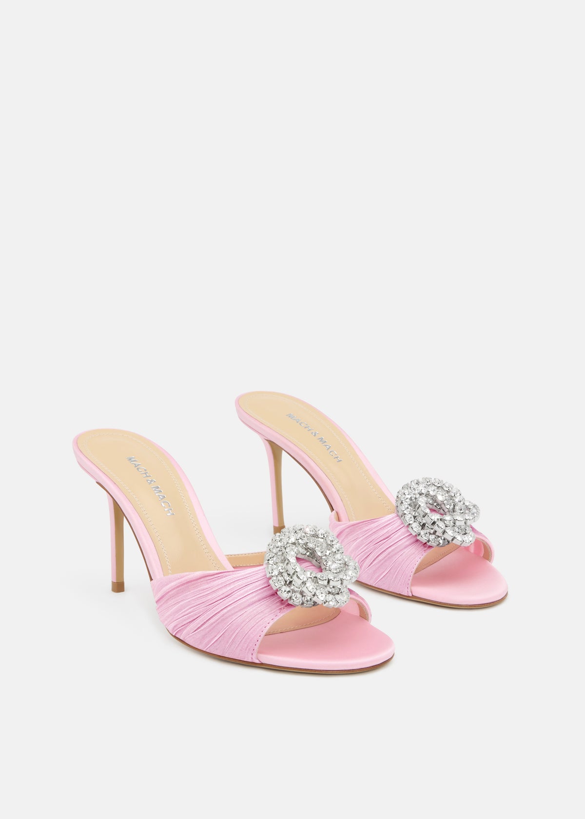 Aurelia Pink Double Bow Mules – side profile showing double bow, satin, pink, Vowalisse