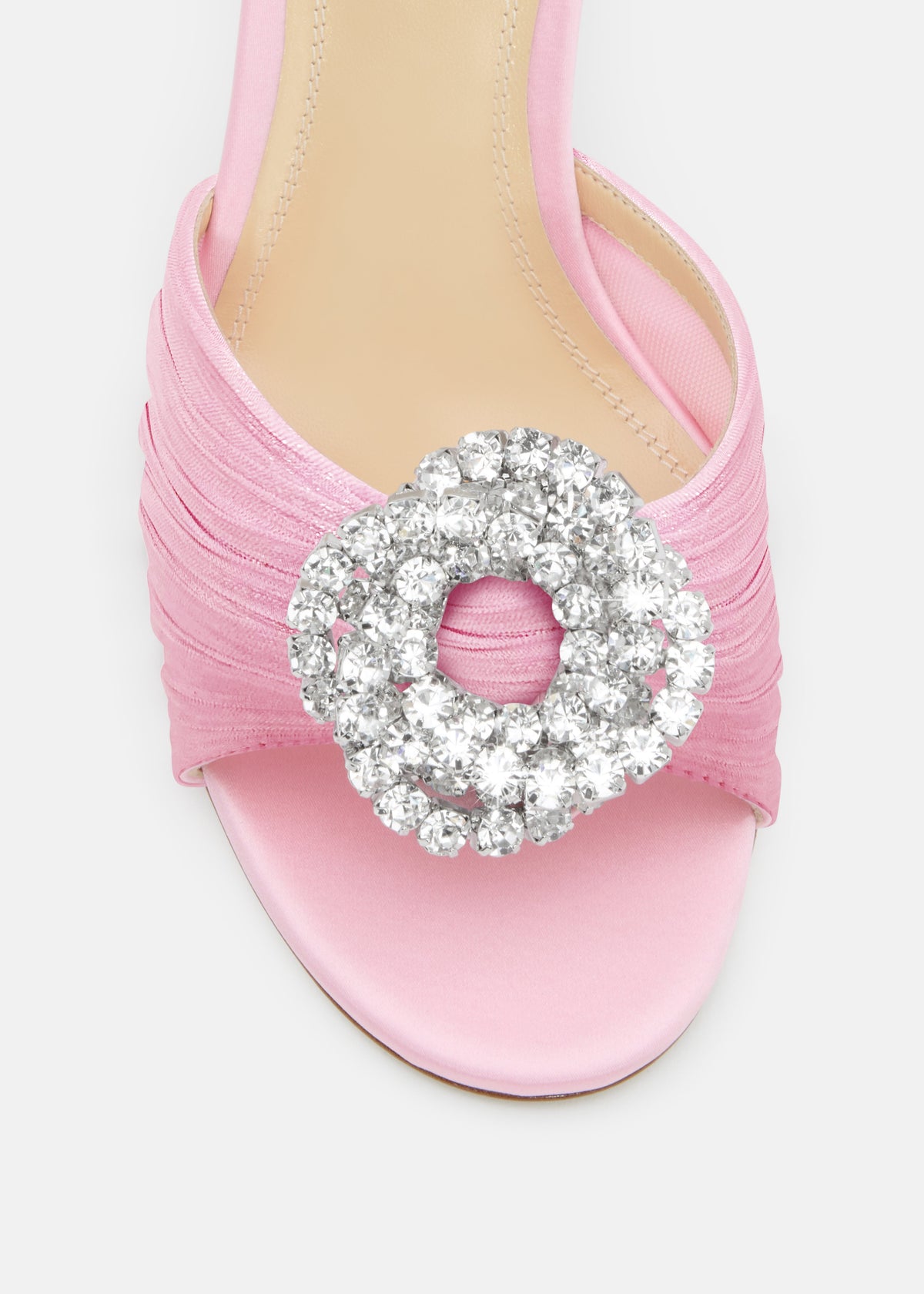 Aurelia Pink Double Bow Mules – rear view showing double bow, satin, pink, Vowalisse