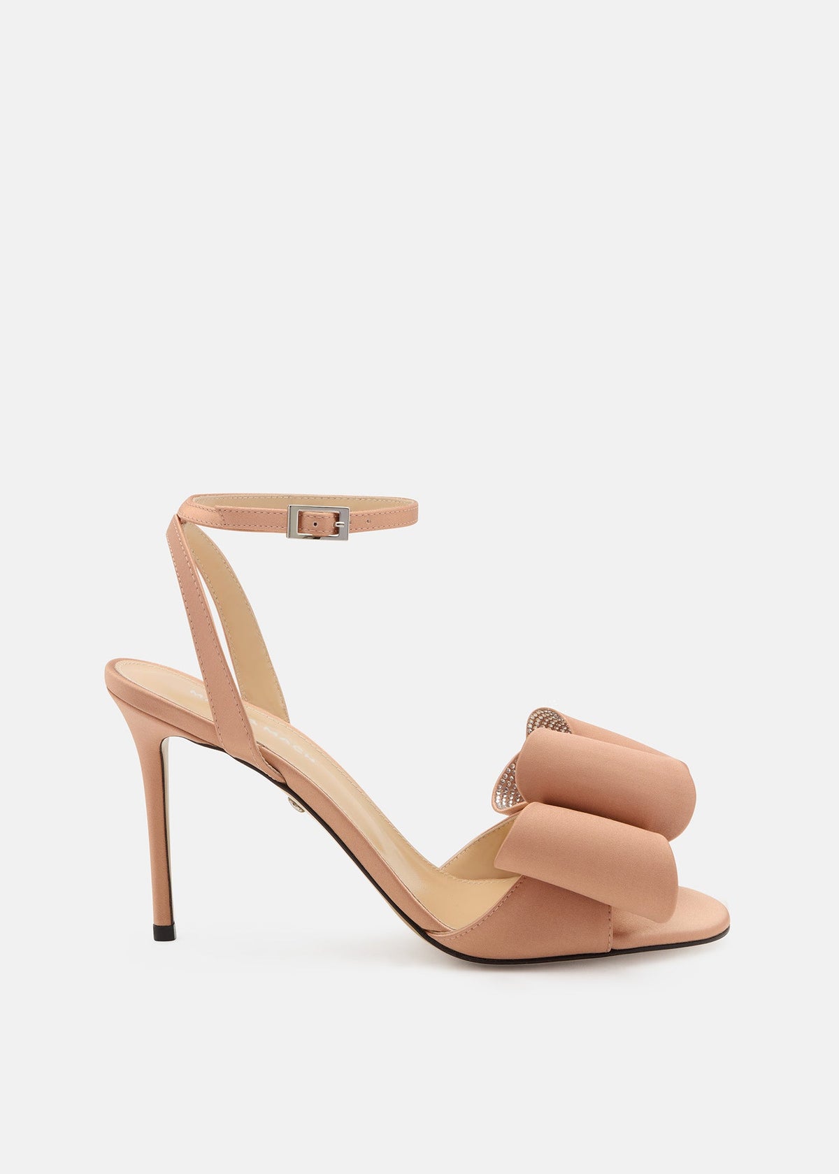 Solene Gold Brown Crystal Sandals – front three-quarter view showing crystal, satin, gold, brown, Vowalisse