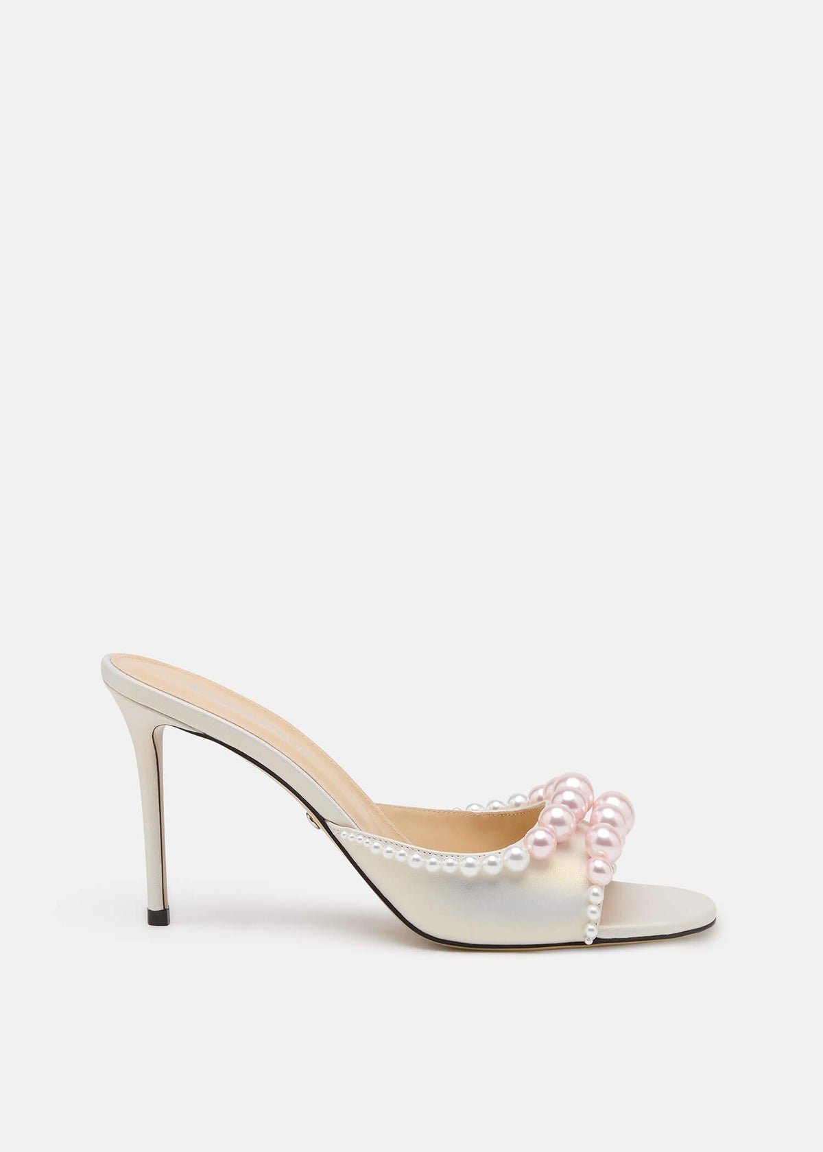 Theodora White Pearl Mules – front three-quarter view showing pearl, white, Vowalisse