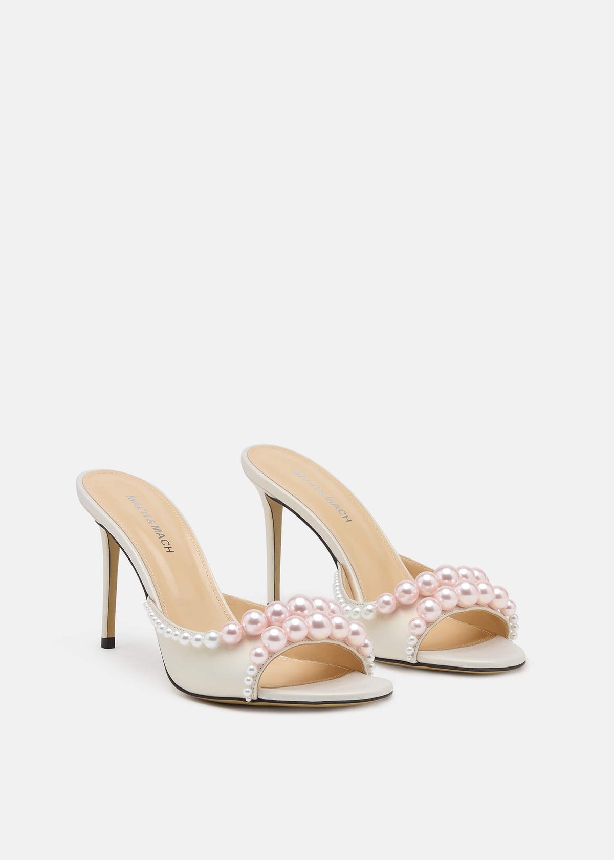 Theodora White Pearl Mules – side profile showing pearl, white, Vowalisse