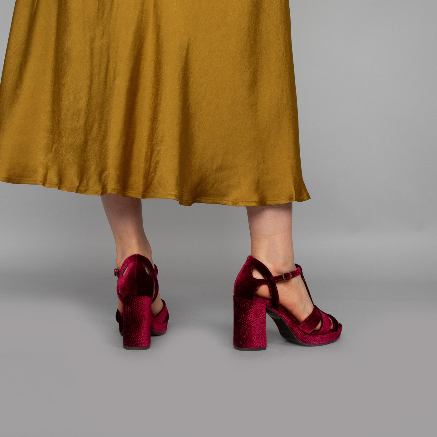 Valerie Red Velvet Block Heel Bridal Heels VOWALISSE bridal shoes – view 9