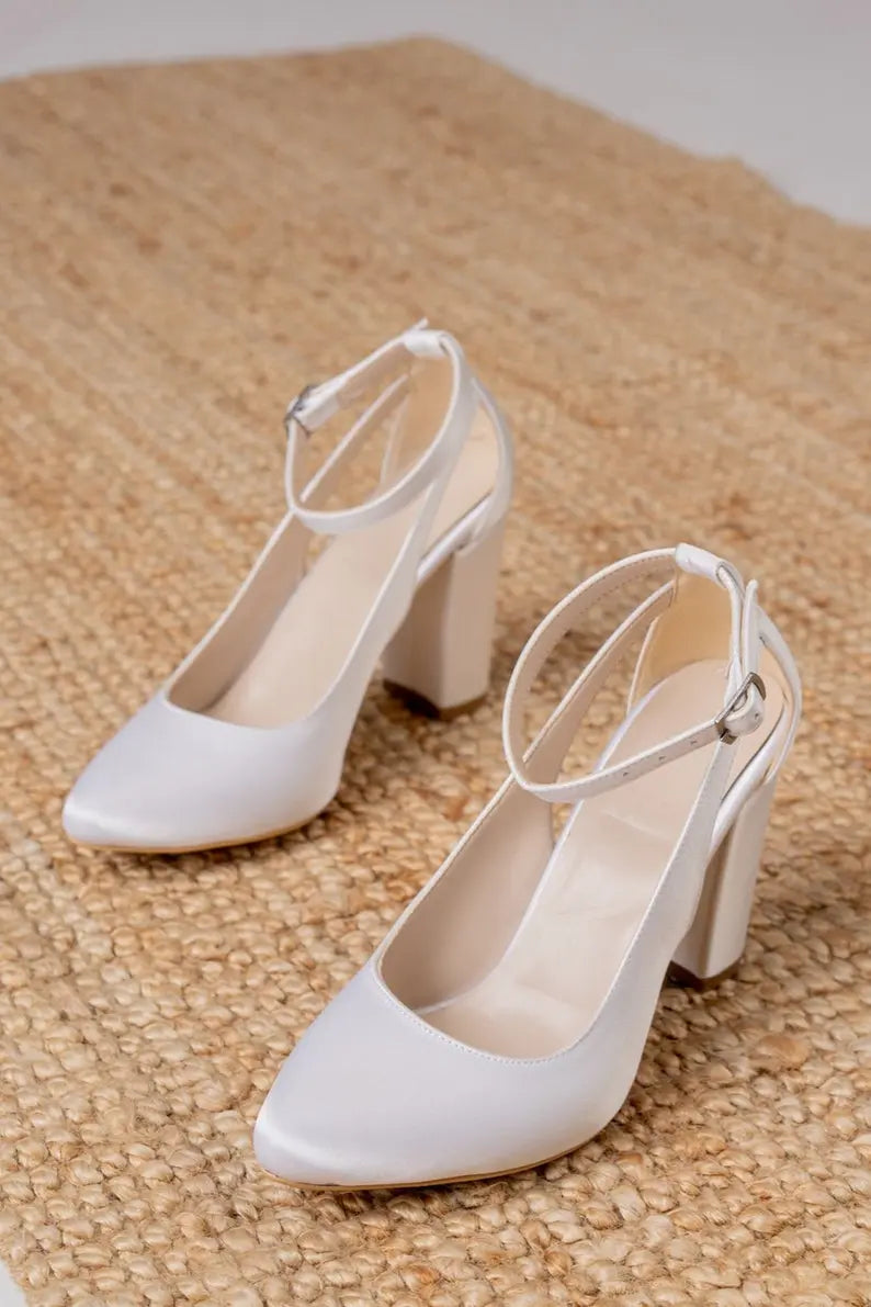 White Satin Bridal Heels VOWALISSE bridal shoes – view 2