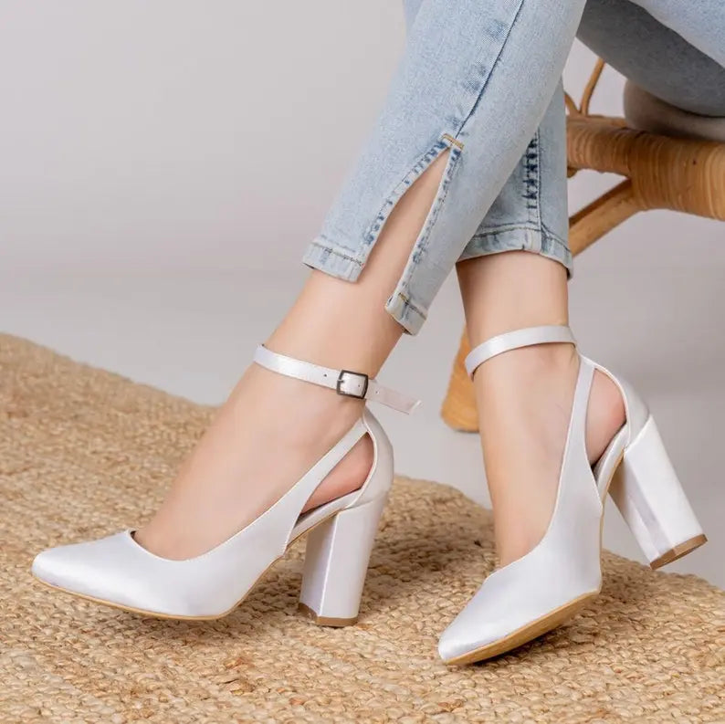White Satin Bridal Heels VOWALISSE bridal shoes – view 3