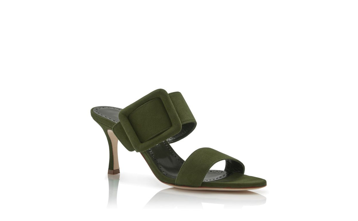 Elara Flame Green Open Toe Mules – top view showing green open toe, suede, Vowalisse