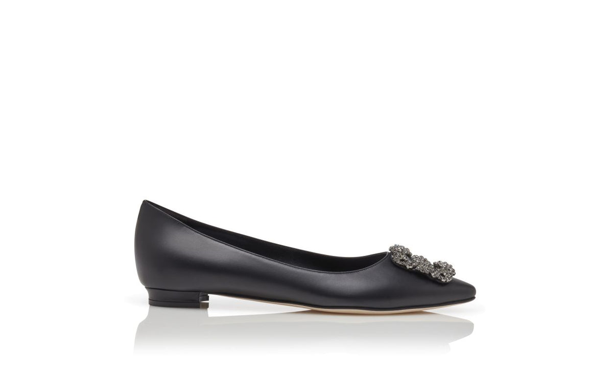 Lunette Dawn Black Jewel Buckle Pumps – side profile showing black jewel buckle, crystal buckle, almond toe, Vowalisse