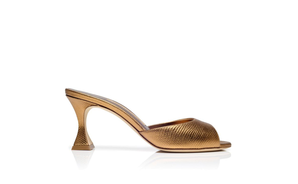Clarisse Pearl Gold Open Toe Mules – side profile showing gold open toe, Vowalisse