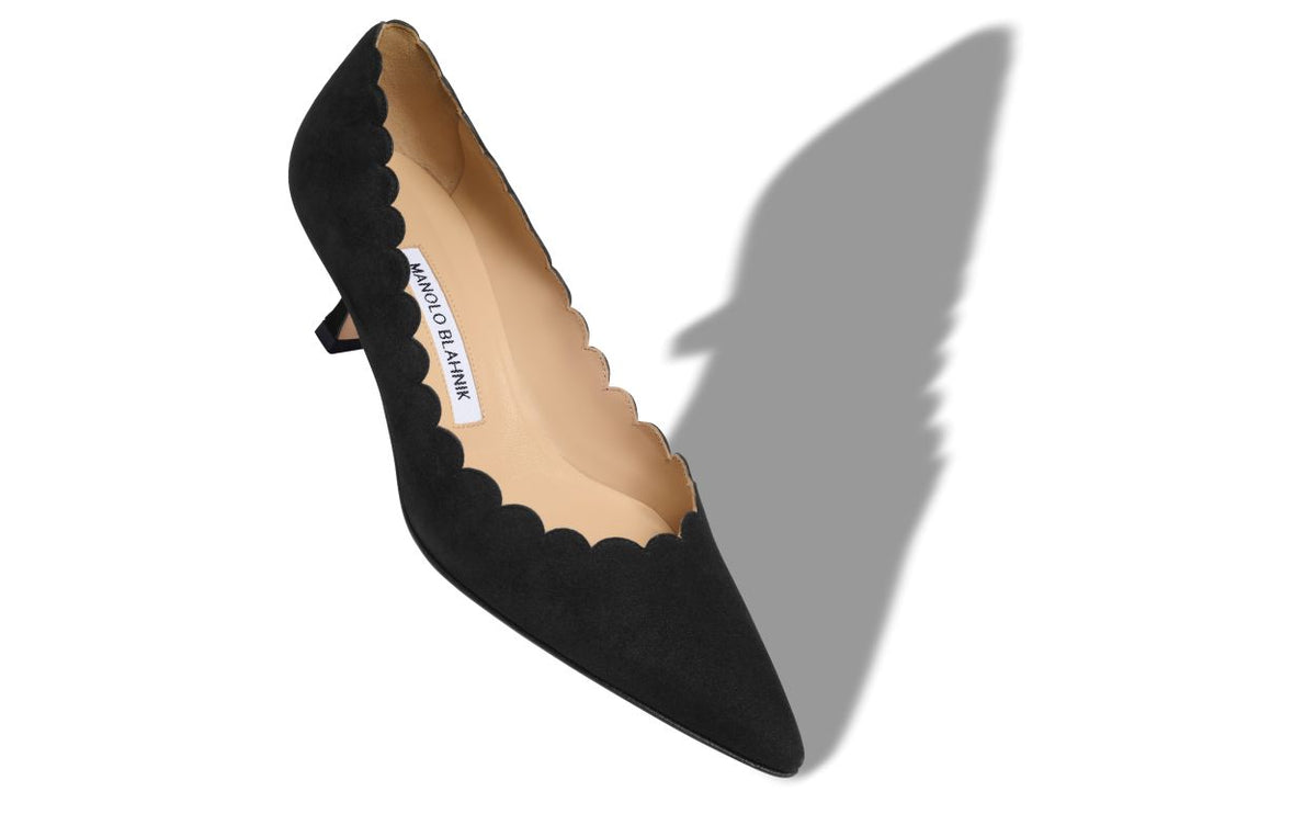 Clarisse Grace Black Pointed Toe Pumps – front three-quarter view showing black pointed toe, suede, Vowalisse