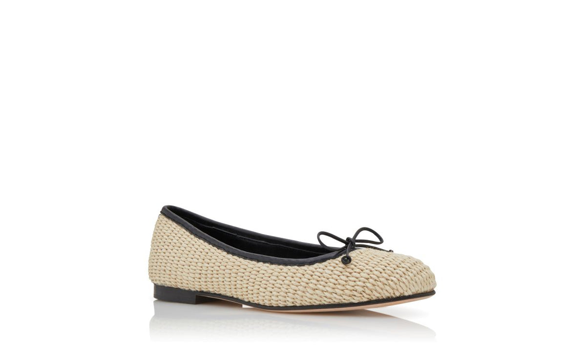 Bianca Flame Neutral Bow Detail Pumps – top view showing neutral bow detail, round toe, nappa leather, raffia, Vowalisse