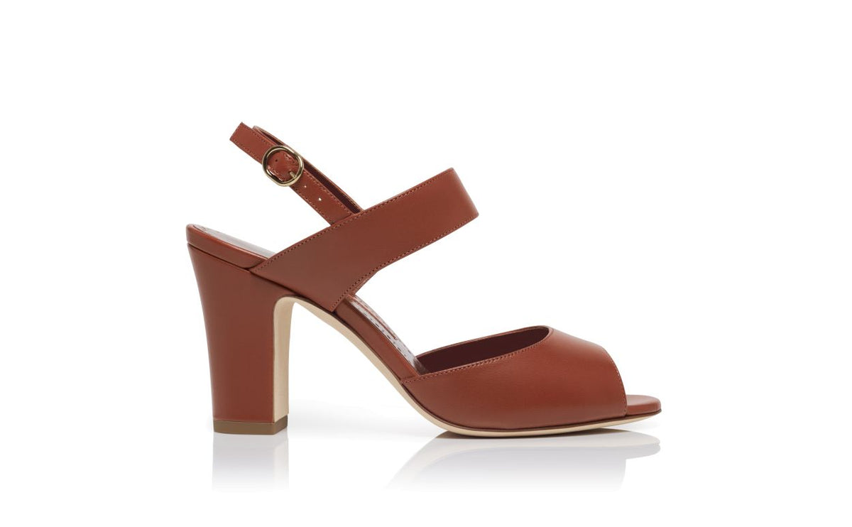Genevieve Lace Brown Slingback Slingbacks – side profile showing brown slingback, open toe, nappa leather, Vowalisse