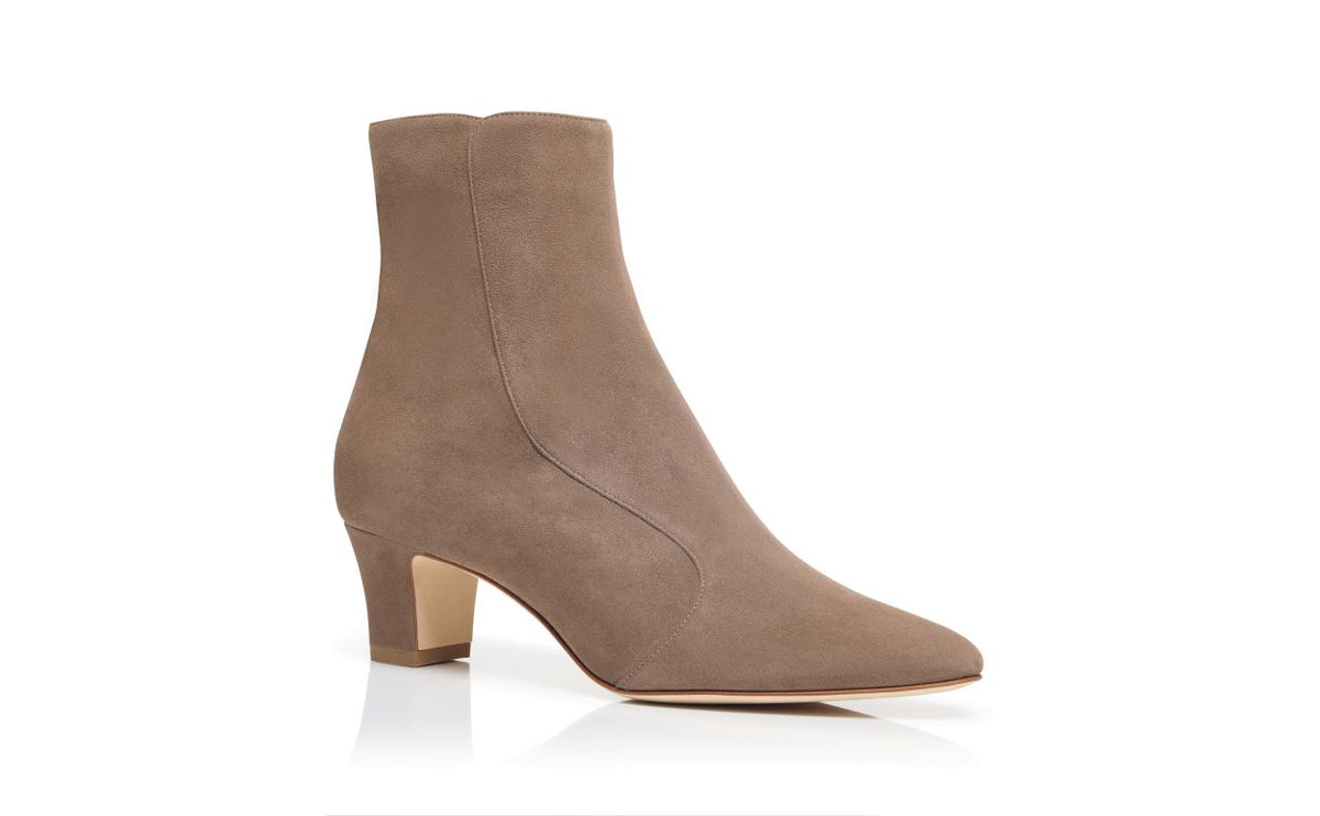 Clarisse Muse Brown Pointed Toe Ankle Boots – top view showing brown pointed toe, suede, Vowalisse