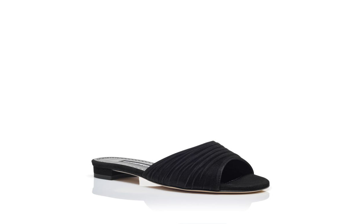 Violetta Muse Black Open Toe Mules – top view showing black open toe, suede, Vowalisse