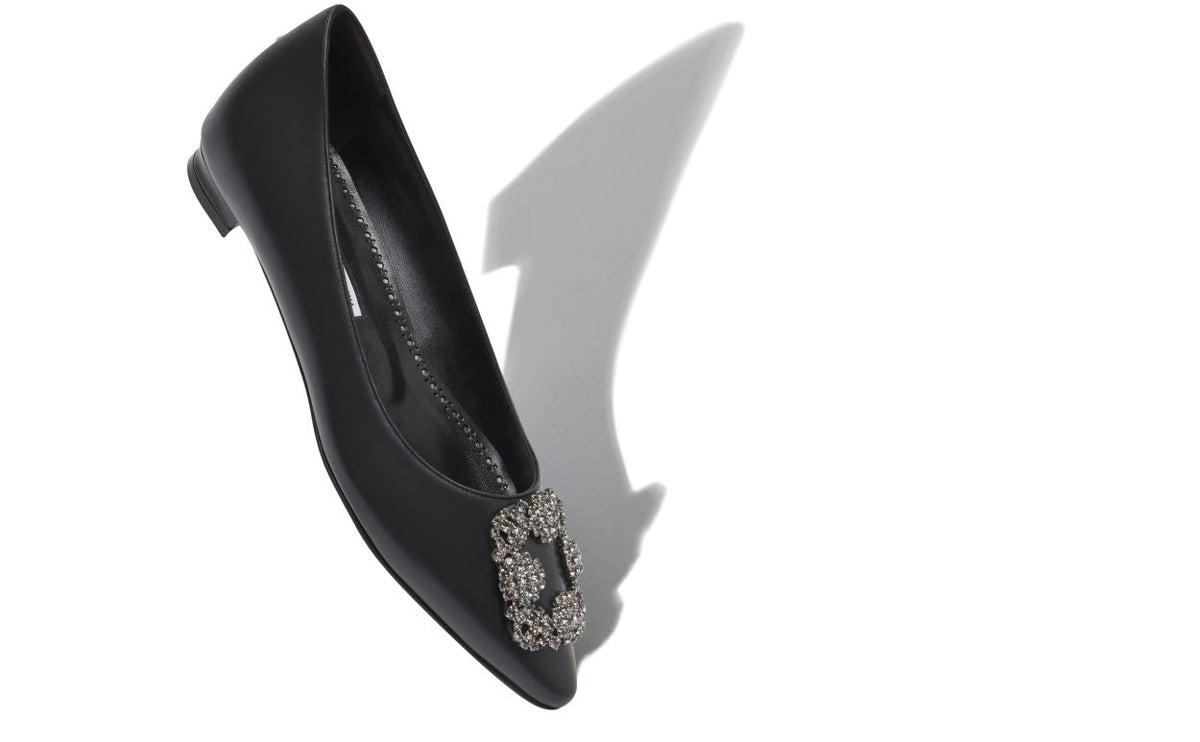 Lunette Dawn Black Jewel Buckle Pumps – front three-quarter view showing black jewel buckle, crystal buckle, almond toe…