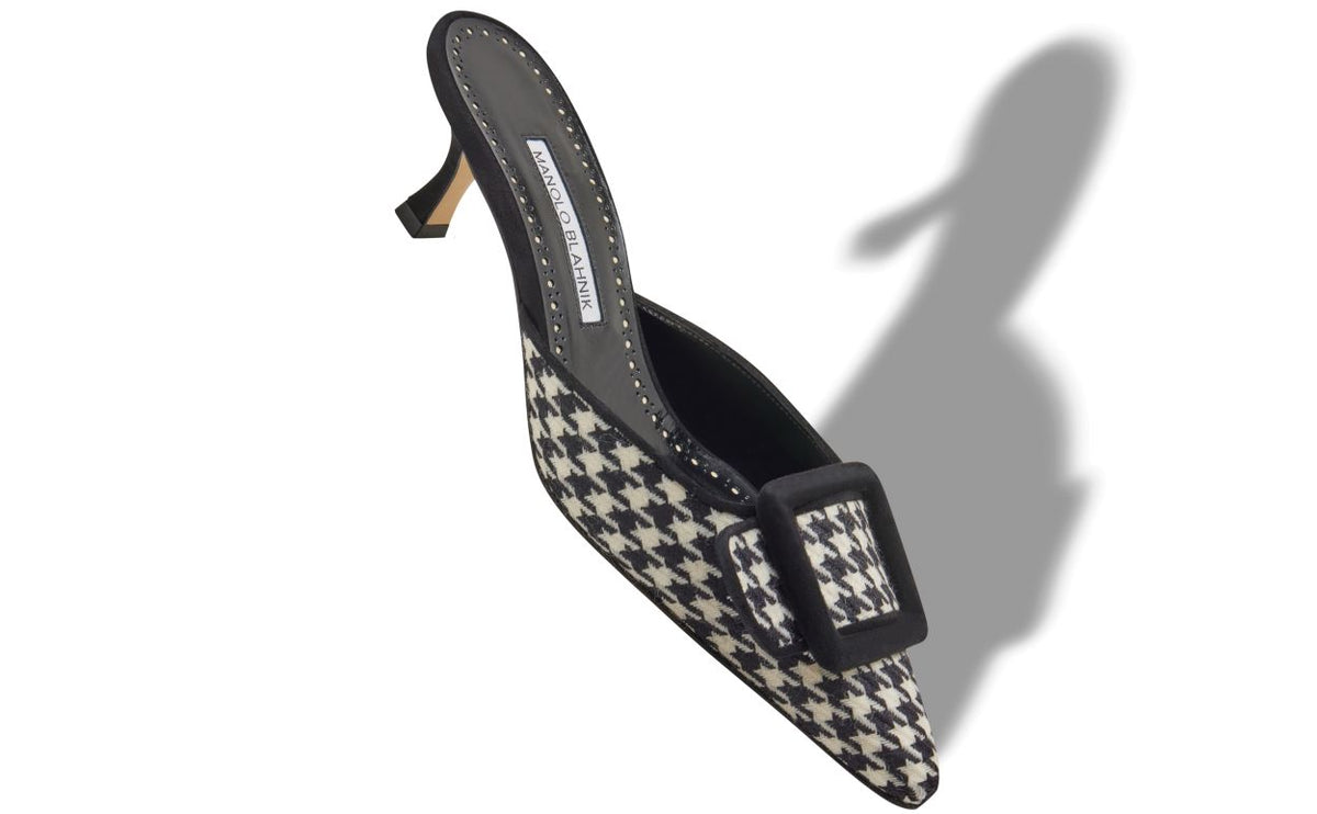 Evangeline Star Black Pointed Toe Mules – front three-quarter view showing black pointed toe, suede, Vowalisse