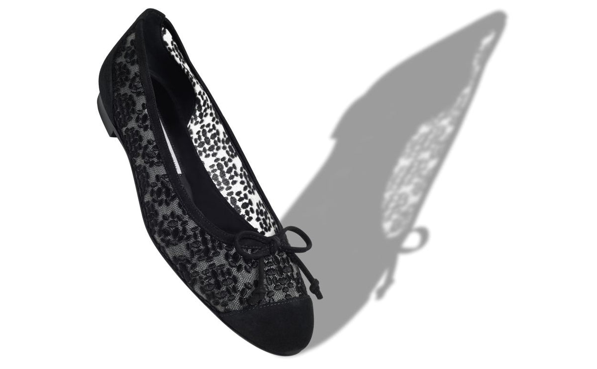 Colette Jewel Black Bow Detail Pumps – front three-quarter view showing black bow detail, round toe, suede, lace, Vowalisse