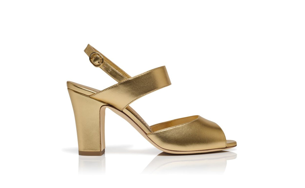 Fiorella Muse Gold Slingback Slingbacks – side profile showing gold slingback, open toe, nappa leather, Vowalisse