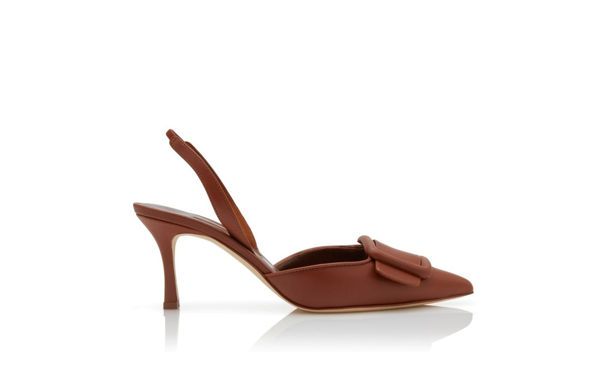 Colette Crown Brown Slingback Slingbacks – side profile showing brown slingback, pointed toe, nappa leather, Vowalisse