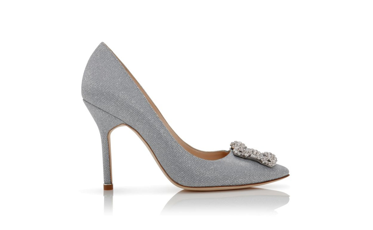 Cressida Crown Silver Jewel Buckle Pumps – side profile showing silver jewel buckle, crystal buckle, almond toe, Vowalisse