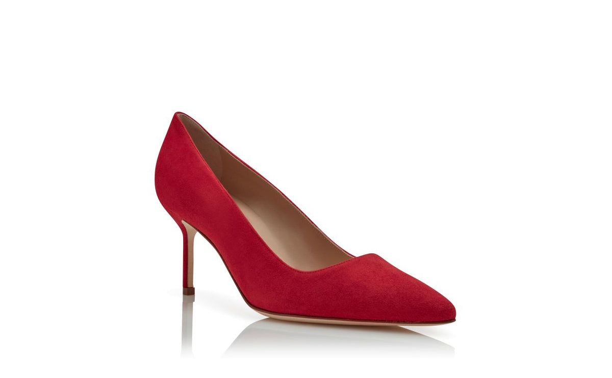 Alessia Bloom Red Pointed Toe Pumps – top view showing red pointed toe, suede, Vowalisse