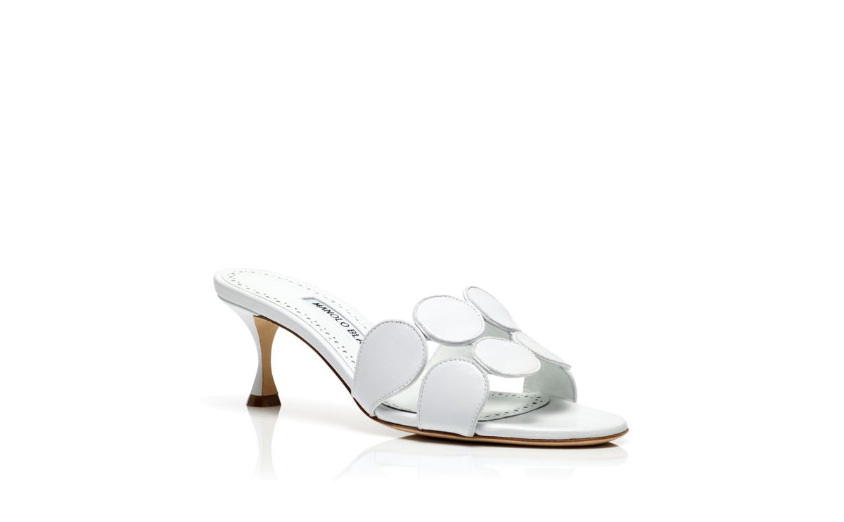 Genevieve Élan White Open Toe Mules – top view showing white open toe, nappa leather, Vowalisse
