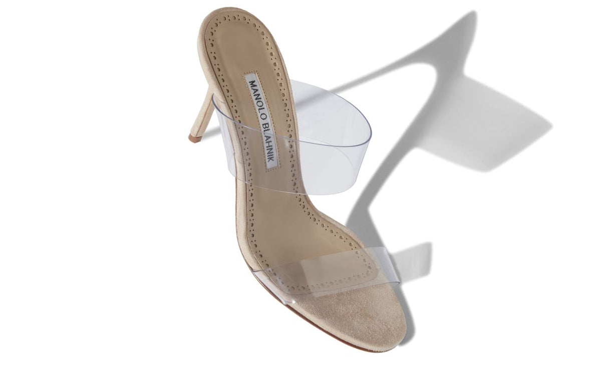 Aurelia Bloom Neutral Open Toe Mules – front three-quarter view showing neutral open toe, suede, Vowalisse