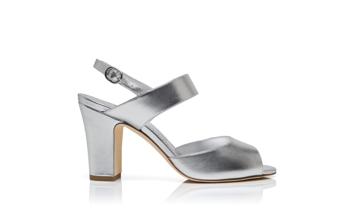 Juliette Lace Silver Slingback Slingbacks – side profile showing silver slingback, open toe, nappa leather, Vowalisse