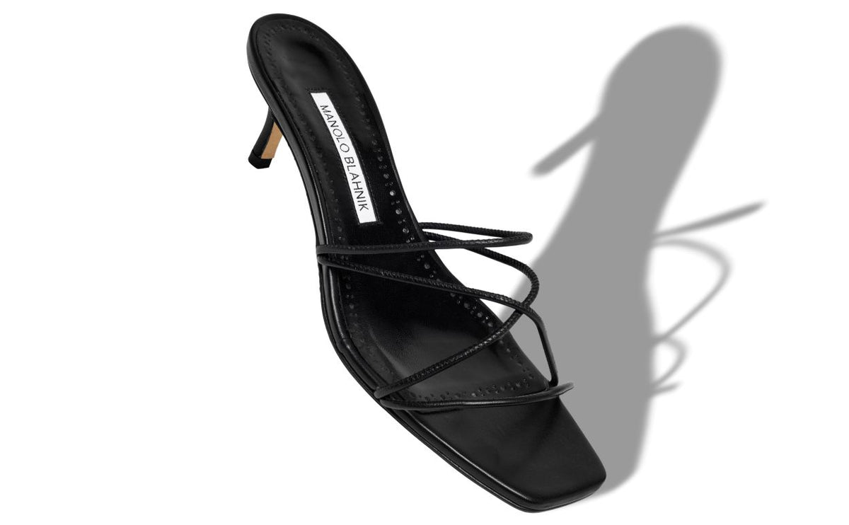 Celeste Muse Black Open Toe Mules – front three-quarter view showing black open toe, nappa leather, Vowalisse