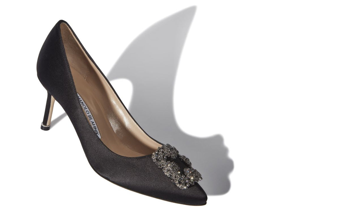 Marielle Belle Black Jewel Buckle Pumps – front three-quarter view showing black jewel buckle, crystal buckle, almond toe…