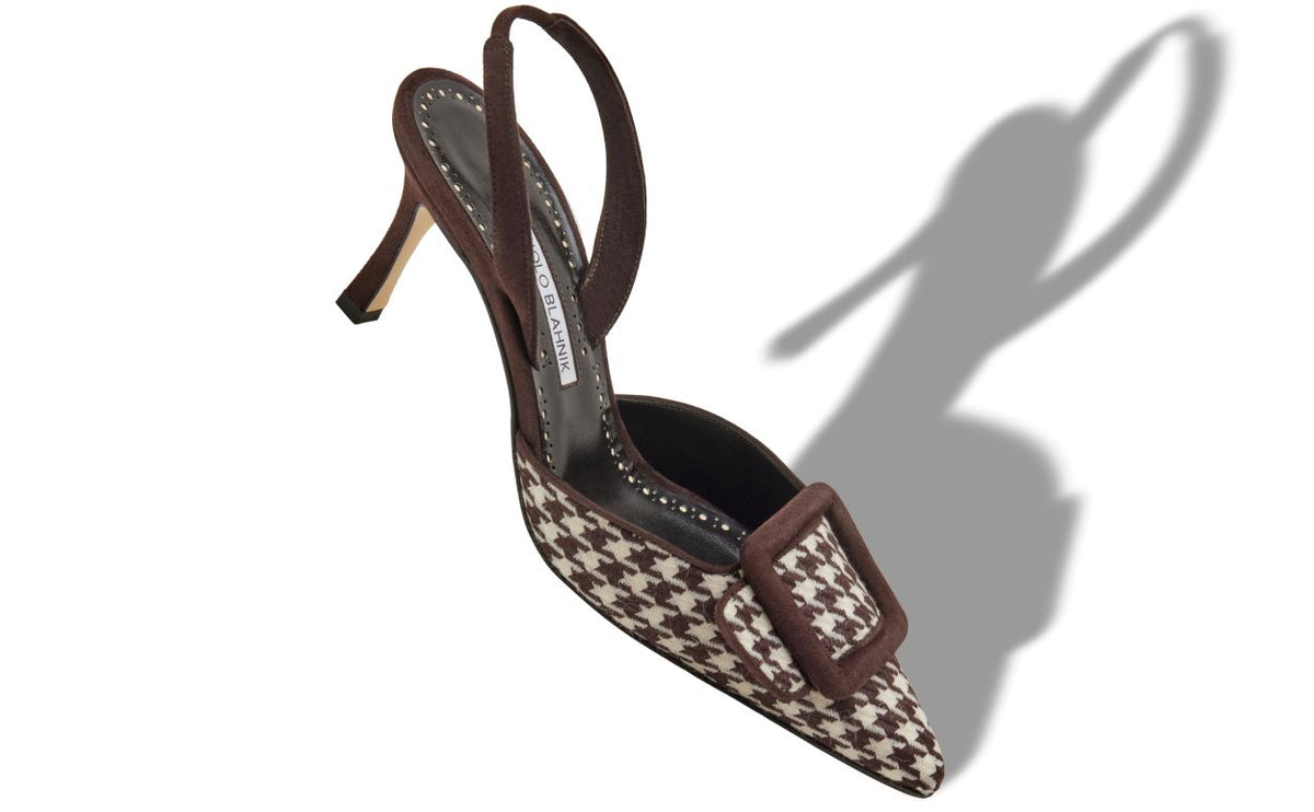 Fiorella Rose Brown Slingback Slingbacks – front three-quarter view showing brown slingback, pointed toe, suede, Vowalisse