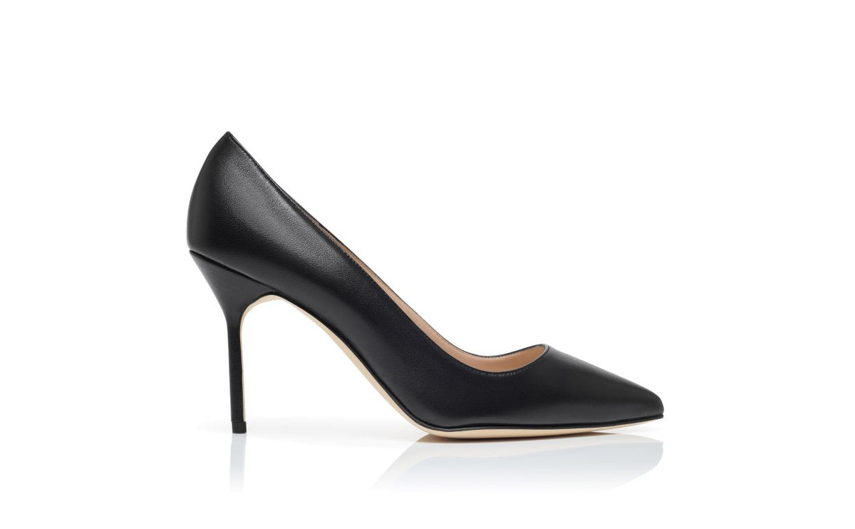Camellia Lace Black Pointed Toe Pumps – side profile showing black pointed toe, nappa leather, Vowalisse