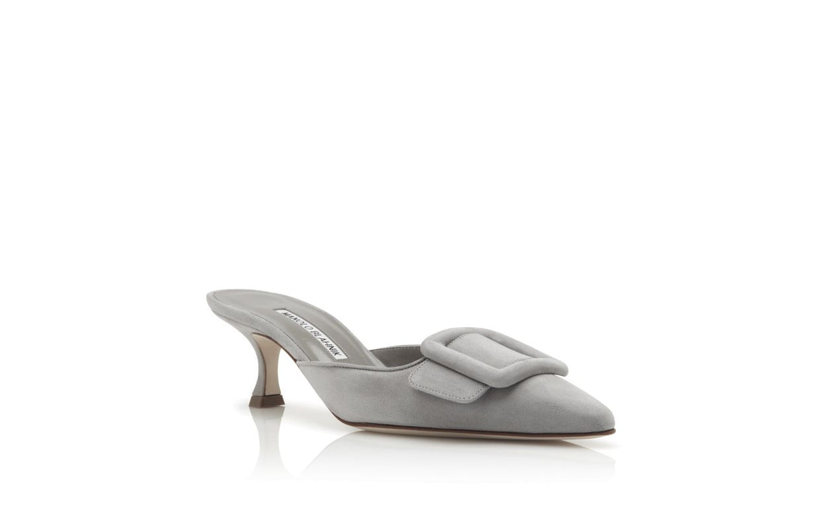 Aurelia Crown Grey Suede Mules – top view showing grey suede, Vowalisse