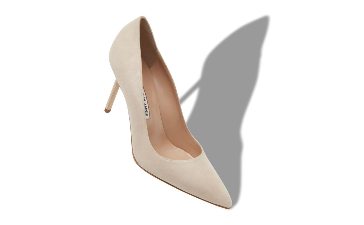 Rosalie Dawn Neutral Pointed Toe Pumps – front three-quarter view showing neutral pointed toe, suede, Vowalisse